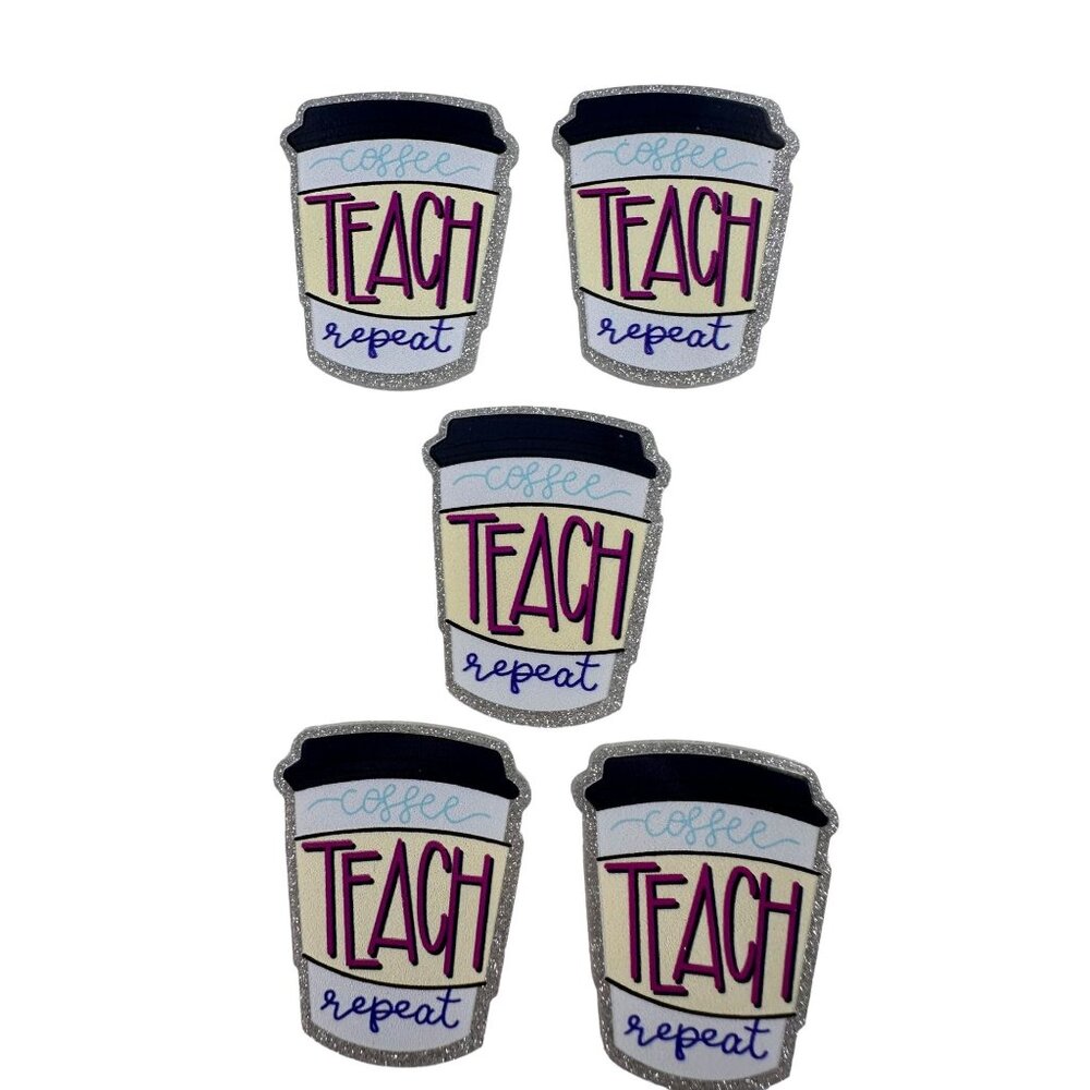 10 pc Teacher coffee glitter acrylic flat back charm for badge reels keyrings ea